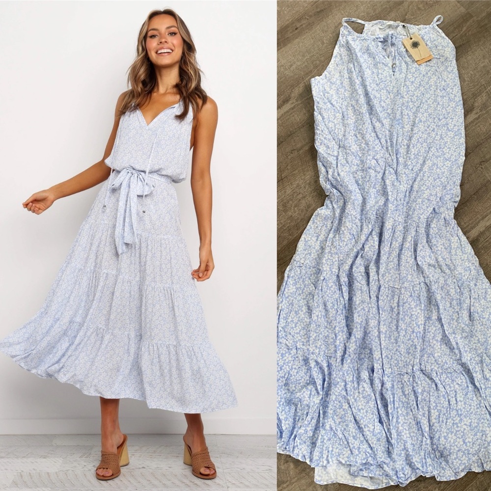 Petal and Pup Light Blue Floral Midi Dress